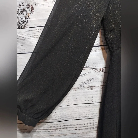 Modcloth Maxi Dress Black Gold size Medium Sheer Flowy Evening Formal - Picture 4 of 7